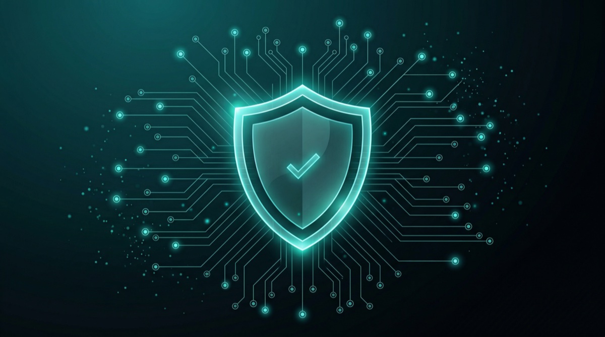 Glowing shield with data nodes representing safety analysis